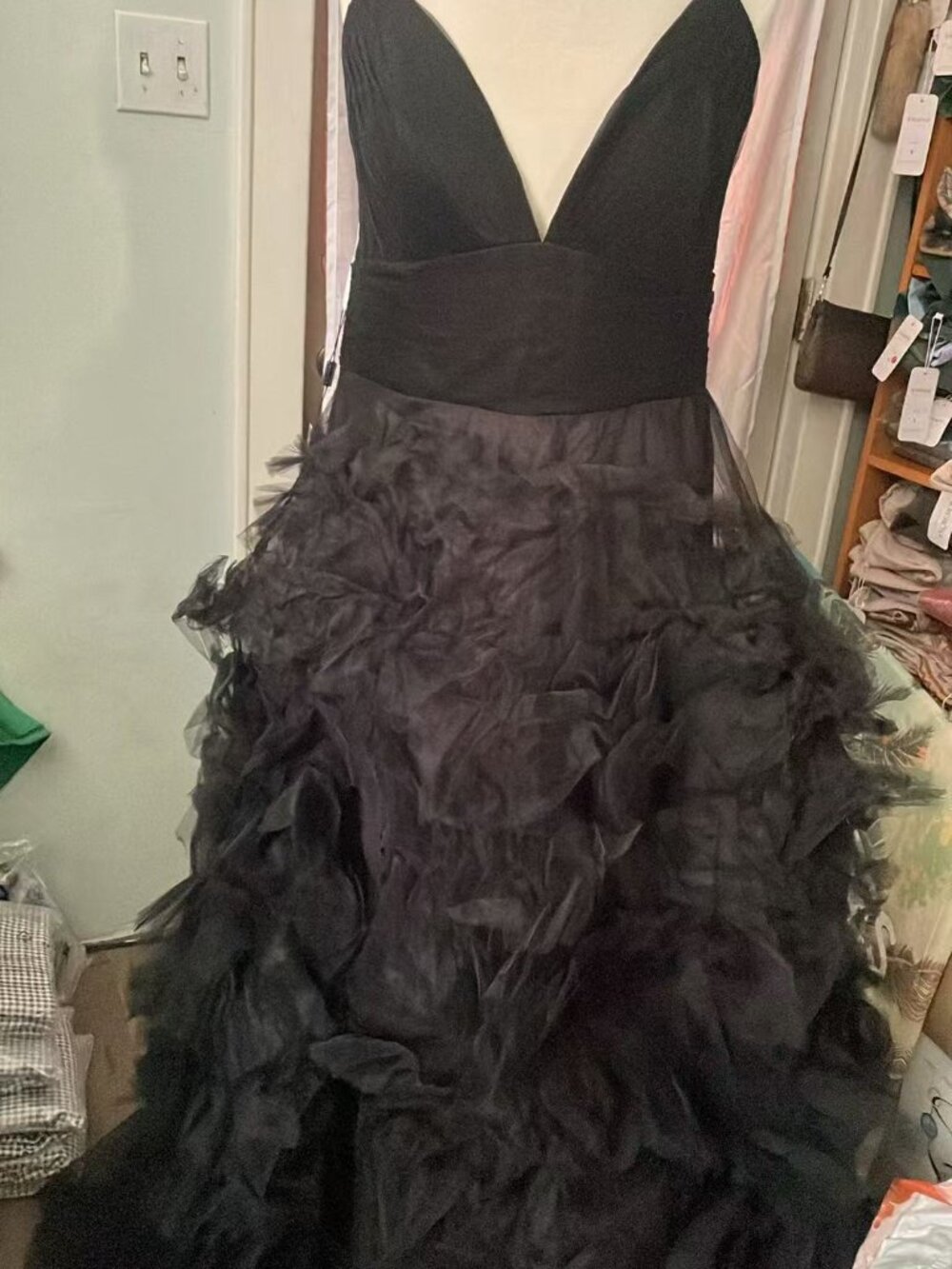women's v-neck prom dress tiered tulle formal evening dress